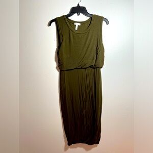 Leith Olive Green midi Dress with elastic waist pencil fit Size Small Nordstrom